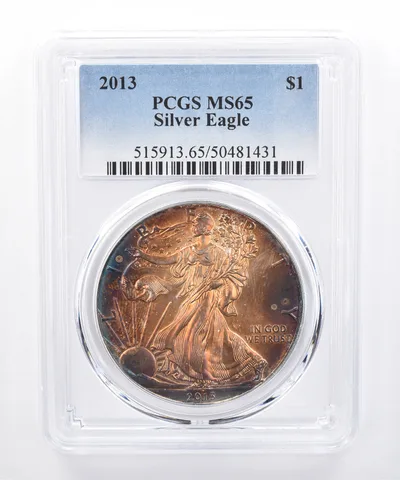 2013 American Silver Eagle MS65 PCGS Orange/Rainbow Tone *8450