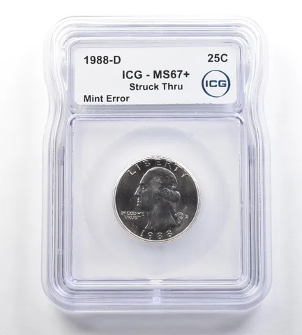 1988-D Washington Quarter Mint Error Struck Thru MS67+ ICG *7646