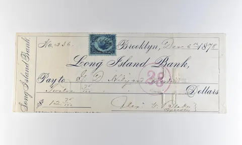 1878 New York NY Long Island Bank Check $12.75 *8301