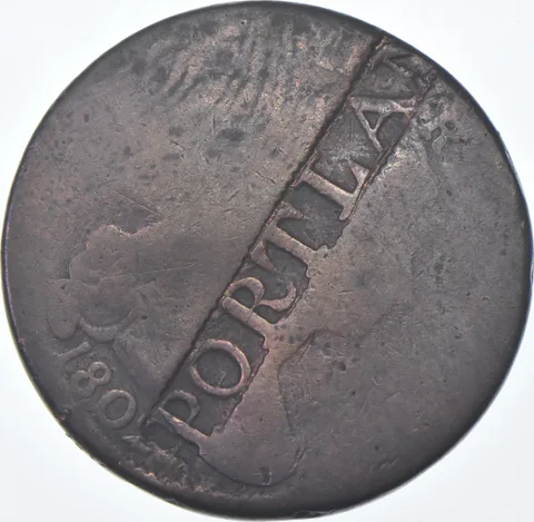 1802 Draped Bust Large Cent - Counter Stamped "Portlan" a9584