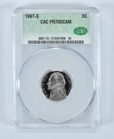 1997-S Jefferson Nickel PR70 DCAM CAC CACg