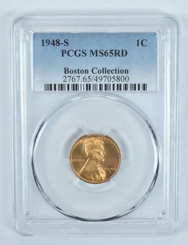 1948-S Lincoln Wheat Cent Boston Collection MS65 RD PCGS Blue Label
