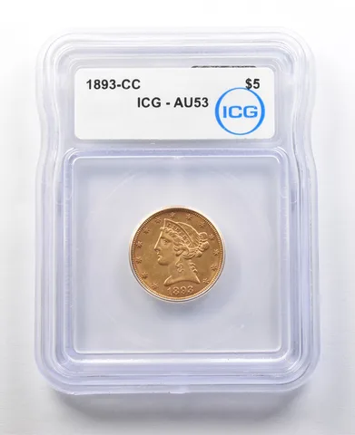 1893-CC $5 Liberty Head Gold Half Eagle AU53 ICG *8894