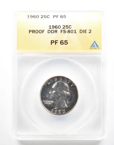 1960 Washington Quarter DDR FS-801 Die 2 PF65 ANACS *2119