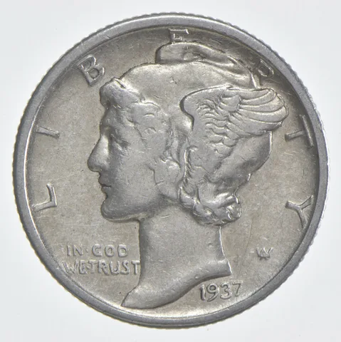 1937-D Mercury Dime 90% Silver AU Almost Unc