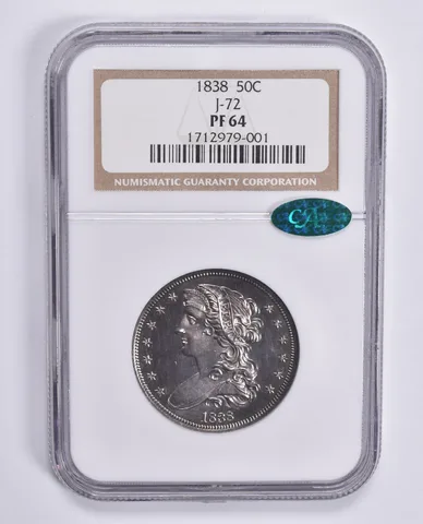 PF64 1838 Capped Bust Half Dollar J-72 CAC NGC *1539