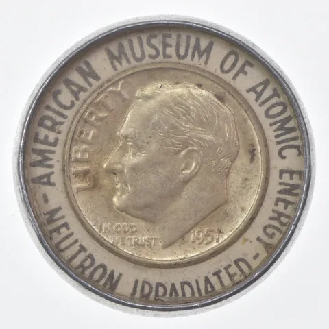 1951 Roosevelt Dime American Museum Atomic Energy Neutron Irradiated Token *0589