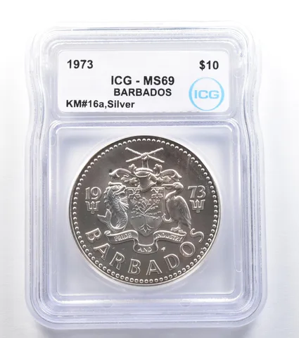 1973 Barbados 5 Dollars Silver KM#16a MS69 ICG *7997