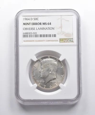 Mint Error MS64 1964-D Kennedy Half Dollar OBV Lamination NGC a8786