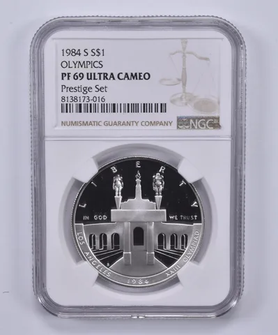 1984-S Olympic Commemorative Dollar Prestige Set PF69 UCAM NGC Brown Label