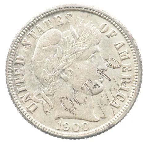 1900-O Barber Dime Oct 10 Etched *7515