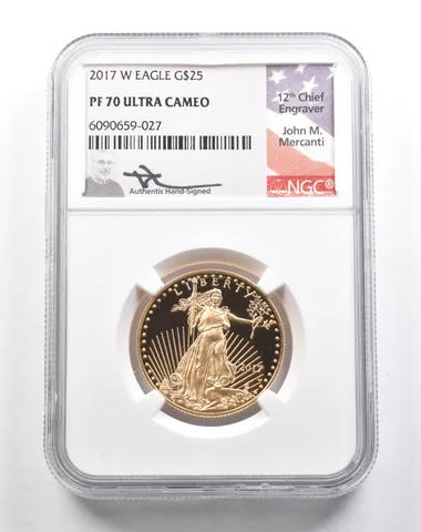 2017-W $25 American Gold Eagle Mercanti 1/2 Oz Gold PF70 UCAM NGC a5445