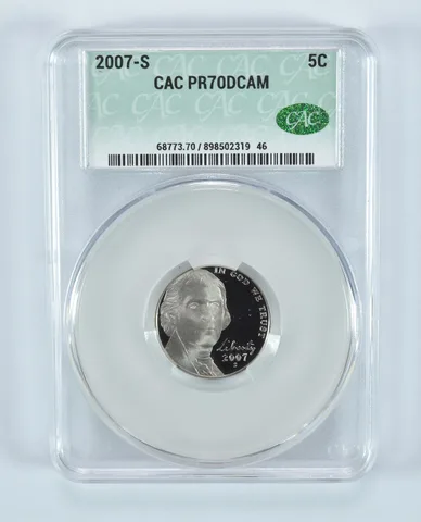 2007-S Jefferson Nickel PR70 DCAM CAC CACg
