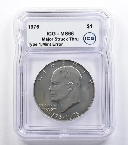 1976 Eisenhower $1 Type 1 Mint Error Major Struck Thru MS66 ICG *2213