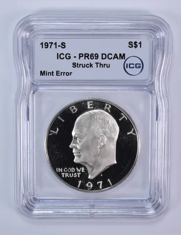 1971-S Eisenhower $1 Mint Error Struck Thru PR69 DCAM ICG *8129