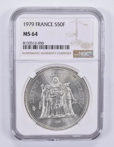 1979 France 50 Francs Silver MS64 NGC Brown Label
