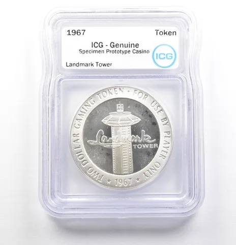 1967 Casino Token Landmark Tower Dollar Specimen Prototype Genuine ICG *0569