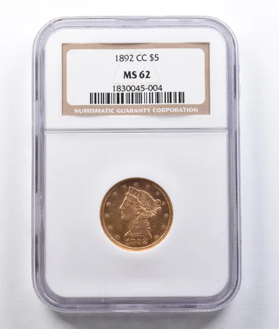 1892-CC $5 Liberty Head Gold Half Eagle MS62 NGC *2928