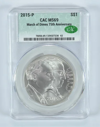 2015-P March Of Dimes Commemorative Silver Dollar MS69 CAC CACg