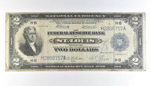 1918 $2 St Louis MO National Currency Large Note Blue Seal Battleship *1674