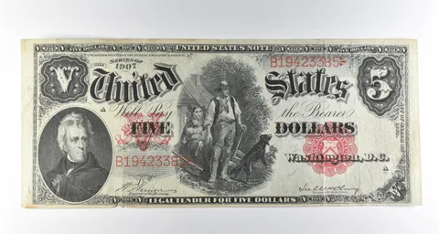 1907 $5 United States Legal Tender Red Seal Large Note *2883