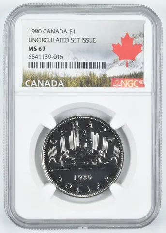 1980 Canada 1 Dollar Unc Set Issue MS67 NGC Canada Lbl