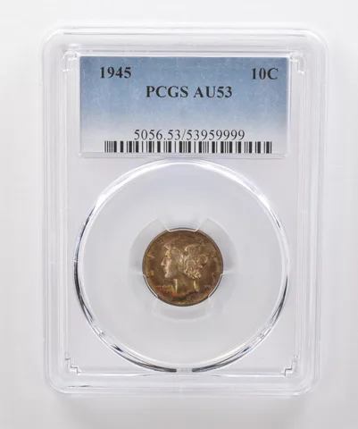 1945 Mercury Dime AU53 PCGS Beautiful Tone *1838