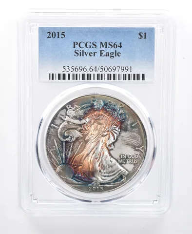 2015 American Silver Eagle MS64 PCGS Rainbow Tone *8615