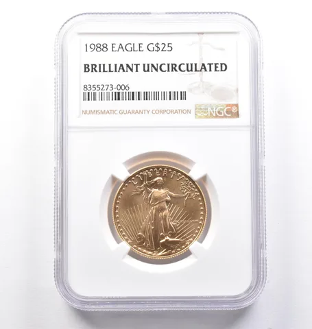 1988 $25 American Gold Eagle 1/2 Oz Gold BU NGC a2482