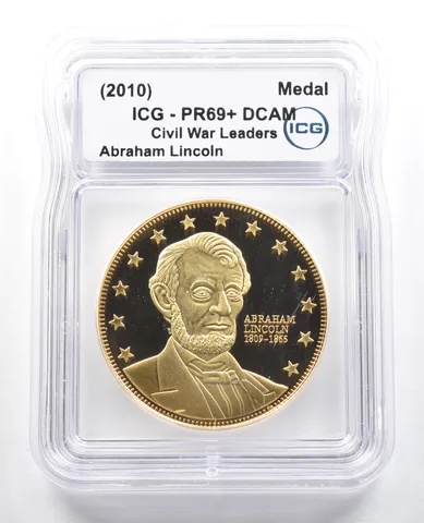 (2010) Medal Civil War Leaders Abraham Lincoln Gold Layered PR69+ DCAM ICG *4881