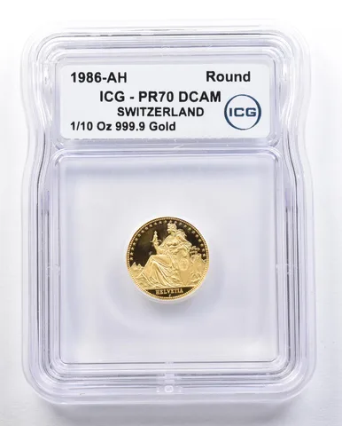 1986-AH Switzerland 1/10 Oz Gold PR70 DCAM ICG *1985