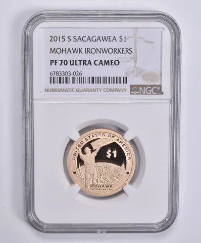 2015-S Sacagawea $1 Mohawk Ironworkers PF70 UCAM NGC Brown Lbl
