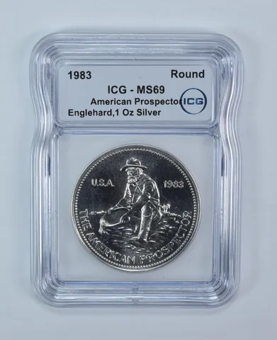 1983 Engelhard American Prospector 1 Troy Oz Silver Round MS69 ICG