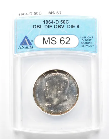 1964-D Kennedy Half Dollar DDO Die 9 MS62 ANACS *2123