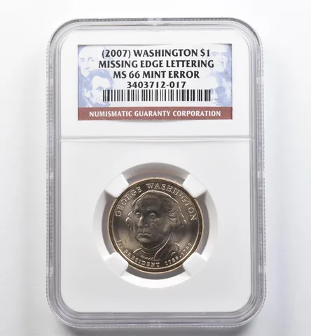 (2007) Presidential $1 Washington Mint Error Missing Edge Letters MS66 NGC *9085