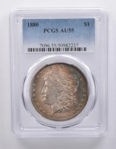 1880 Morgan Silver Dollar AU55 PCGS Peripheral Tone *7197