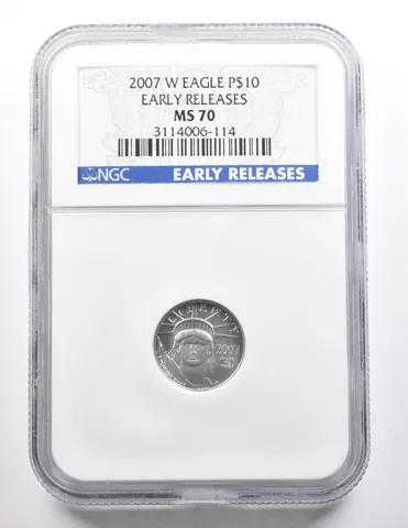 2007-W $10 American Platinum Eagle 1/10 Oz 0.1 Oz Early Releases MS70 NGC *3724
