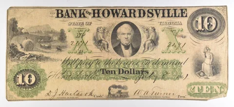 1861 $10 Bank Note Virginia Bank Of Howardsville Large Note N *5572