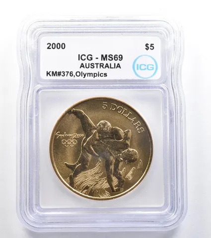 2000 Australia 5 Dollar Sydney Olympics Wrestling KM#376 MS69 ICG *7900