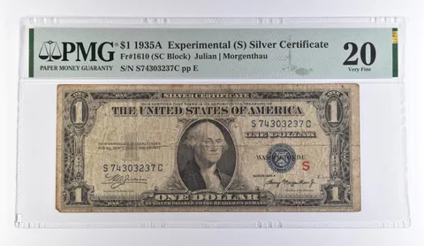 1935 A $1 Experimental (S) Silver Certificate Fr#1610 VF 20 PMG *9428