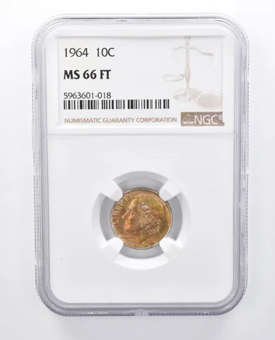 1964 Roosevelt Dime MS66 FT NGC Orange Tone a7982
