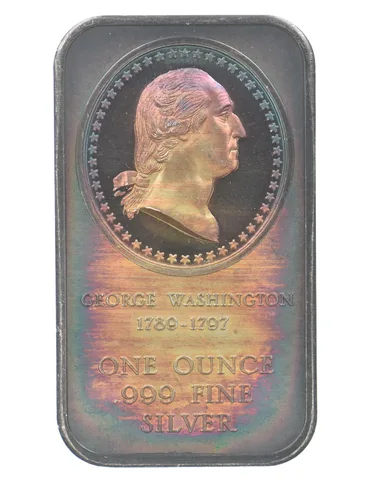 1976 1 Oz Silver Bar George Washington Huguenot Bicentennial Nice Tone *4287