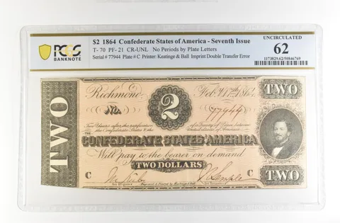 1864 $2 Confederate States Large Note T-70 PF-21 CR UNL Unc 62 PCGS *4191