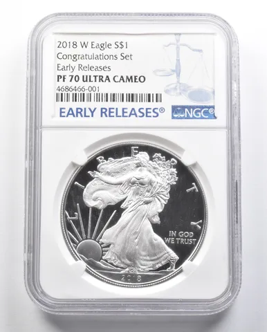 PF70 UCAM 2018-W American Silver Eagle Congratulations Set ER NGC a0563