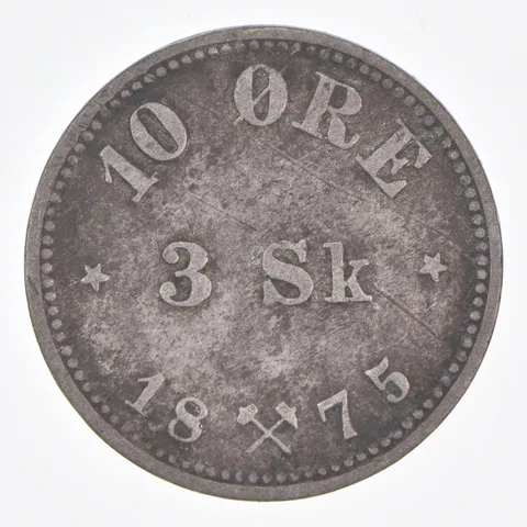 Better Date - 1875 Norway 10 Ore World Coin- Silver *142