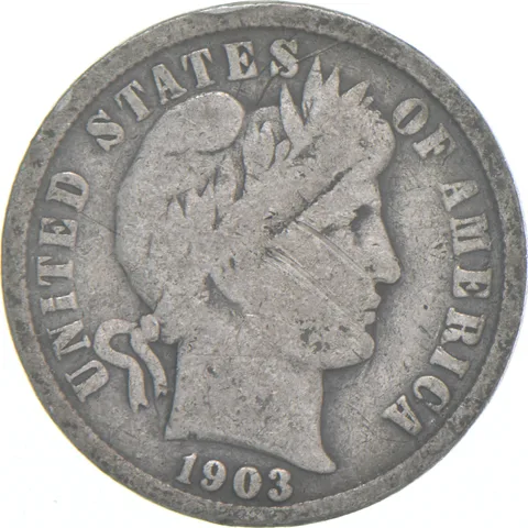 1903-P Barber Dime 90% Silver Average Circ