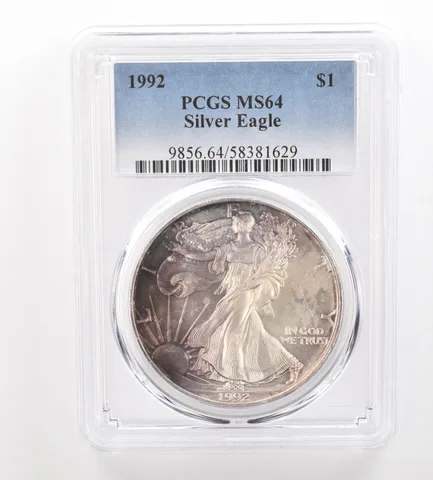1992 American Silver Eagle MS64 PCGS Beautiful Tone *3340