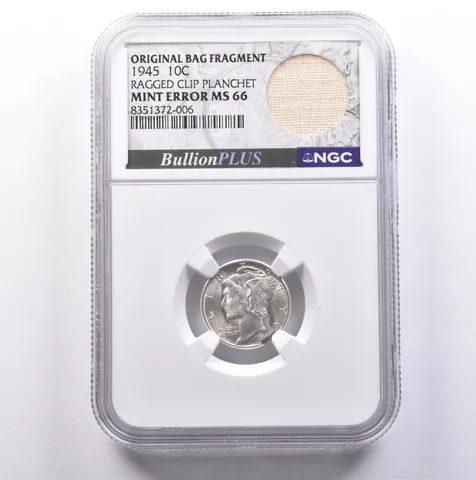 1945 Mercury Dime Mint Error Ragged Clip Planchet Original Bag MS66 NGC *9140