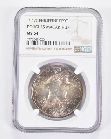 MS64 1947-S Philippines Peso - Douglas MacArthur - Graded NGC *9051