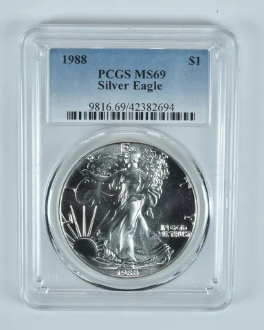 1988 American Silver Eagle 1 Oz MS69 PCGS Blue Label